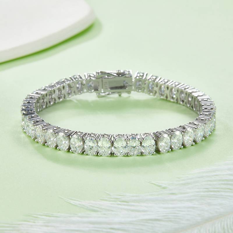 蛋形拼石网球链S925银镀白金手链莫桑钻0.5CT/粒DVVS